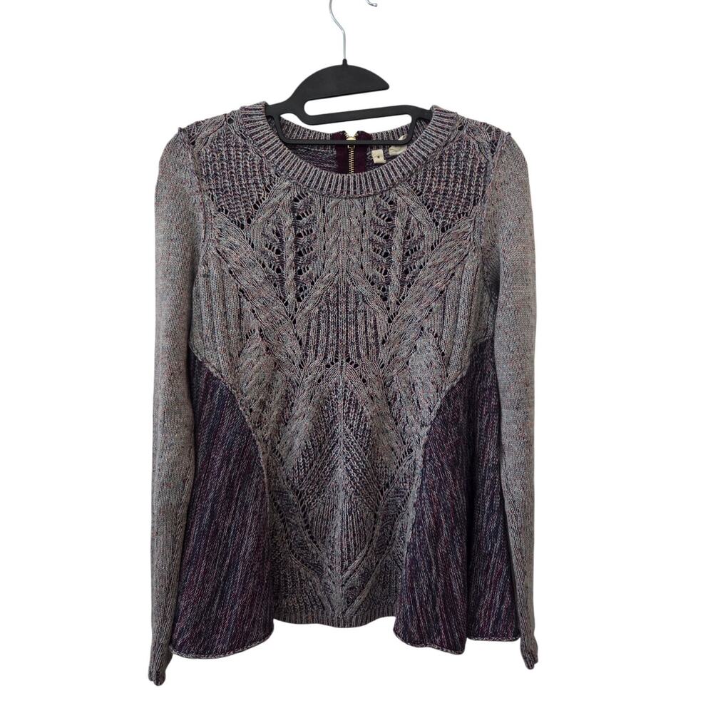 ANTHROPOLOGIE MOTH Anita Mixed Cable Knit Swing Sweater Purple Size XS S